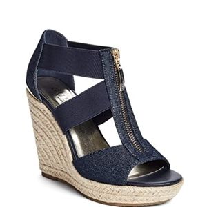 Guess Women's Lora Espadrille Wedge Sandals size 8.5 Navy/gold